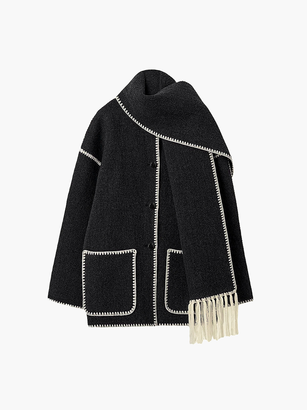 Damenjacke Mit Kontrastbesatz Und Schal Stilvoll
