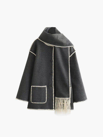 Damenjacke Mit Kontrastbesatz Und Schal Stilvoll