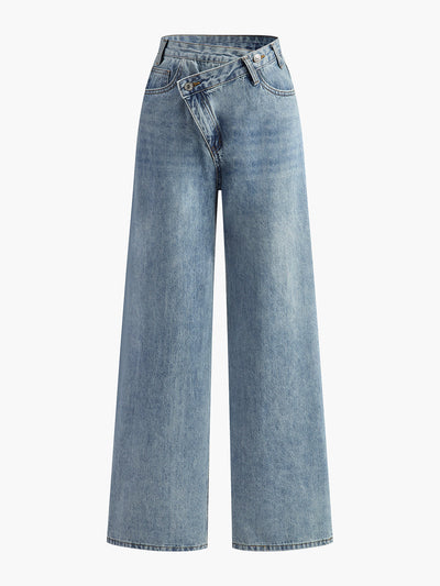 Damenjeans Denim Asymmetrische Taille Weit