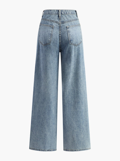 Damenjeans Denim Asymmetrische Taille Weit