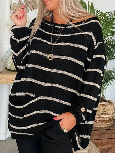 Damenpullover Baumwolle Grobstrick mit Streifen