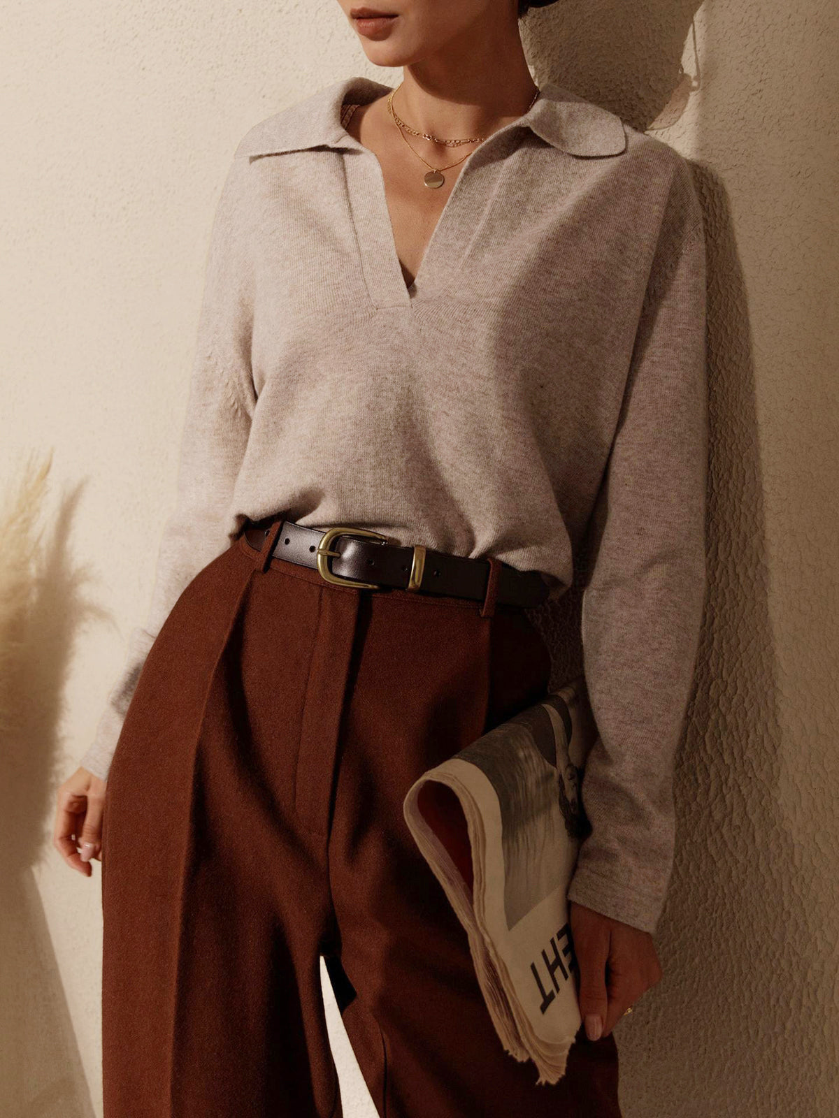 Damenpullover Strickware mit Kragen aus Hochwertiger Materialmischung für Alltag und Freizeit