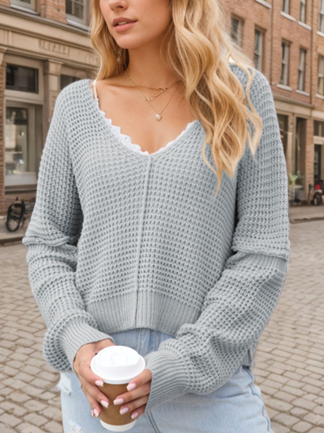 Damenpullover V-Ausschnitt Strick Warm und Elegant