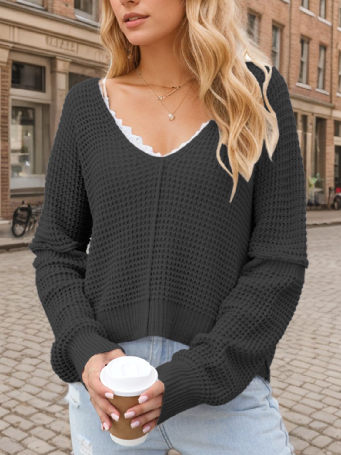 Damenpullover V-Ausschnitt Strick Warm und Elegant