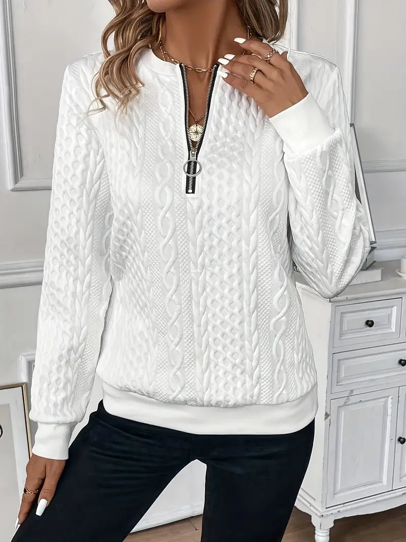 Damenpullover Zip-Up Aus Weichem Material Klassischer Schnitt
