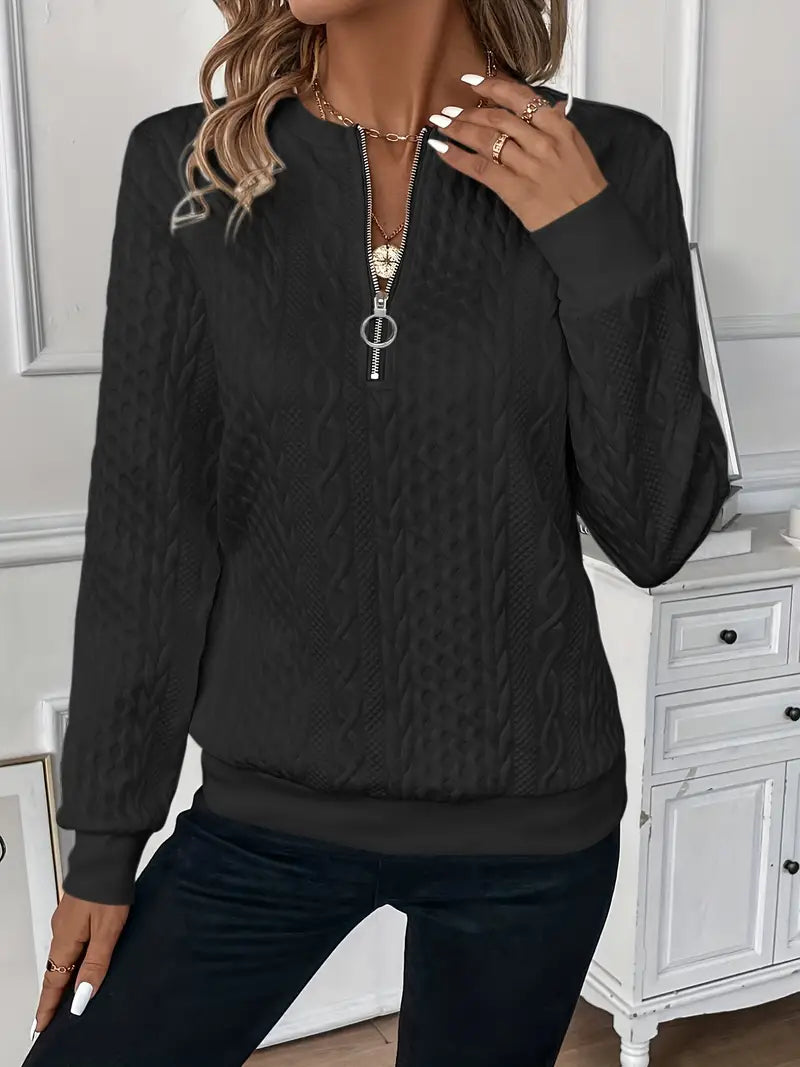 Damenpullover Zip-Up Aus Weichem Material Klassischer Schnitt