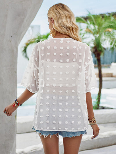 Transparente Strandbluse | Punktstruktur | Luftig & Stylisch