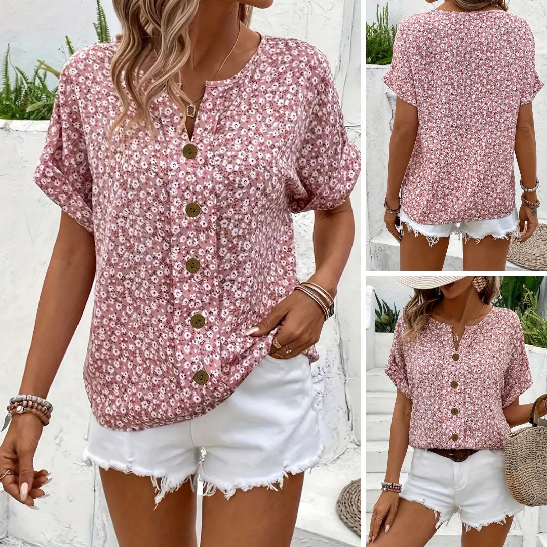 Cindy™ | Blumenmuster mit Schlitz-Ausschnitt Bluse