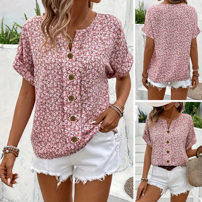 Cindy™ | Blumenmuster mit Schlitz-Ausschnitt Bluse
