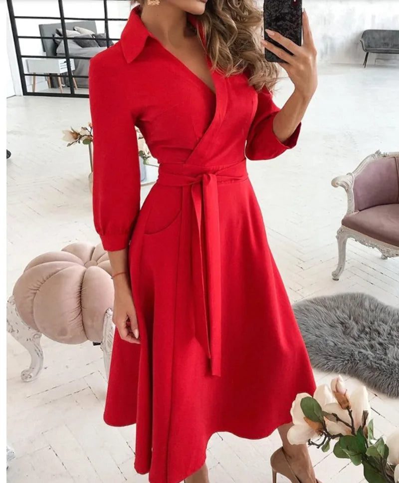 Damen Wickelkleid mit Riemen - Eleganter Schnitt, Vielseitig Tragbar