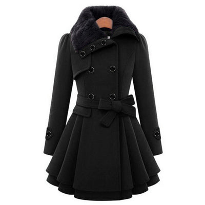 Winterjacke Damen Lang Mit Gürtel und Kapuze | Mit Knöpfen und Seitentaschen