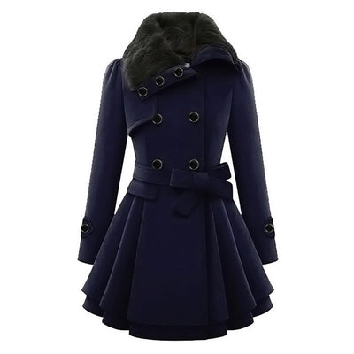 Winterjacke Damen Lang Mit Gürtel und Kapuze | Mit Knöpfen und Seitentaschen