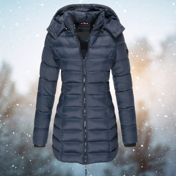 Warme Damen Winterjacke mit Daunen und Kapuze
