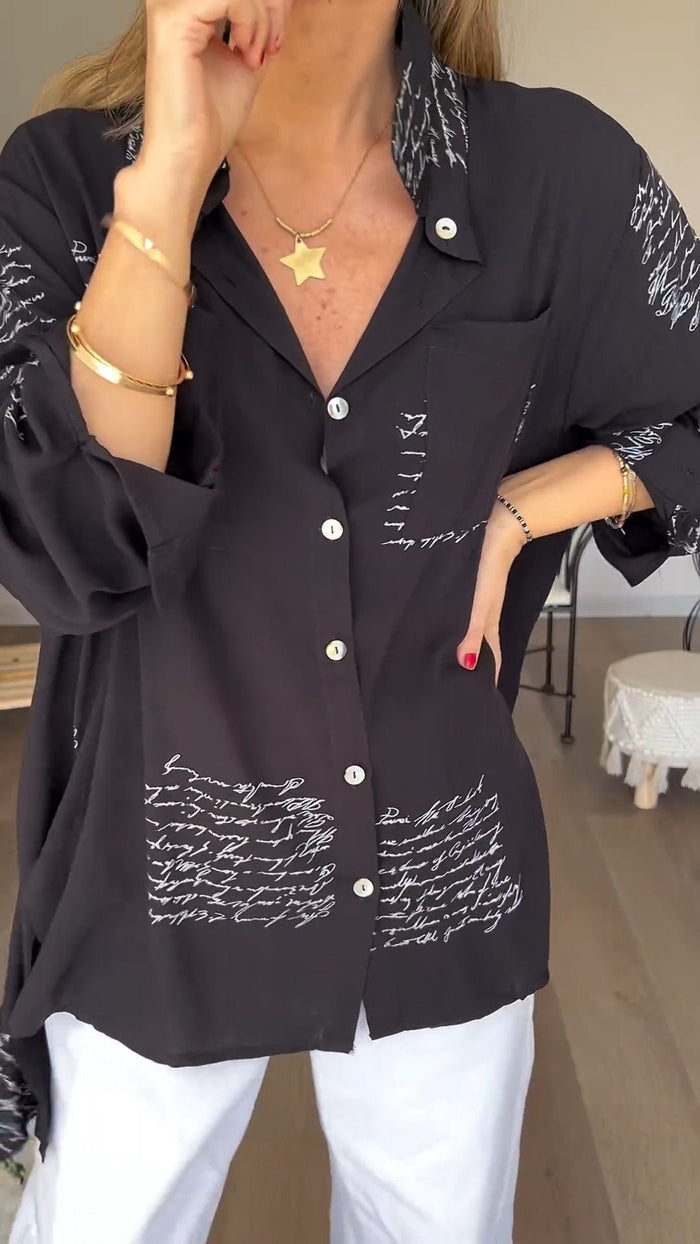 Damen Revers Hemd mit Schriftprint - Elegant & Casual