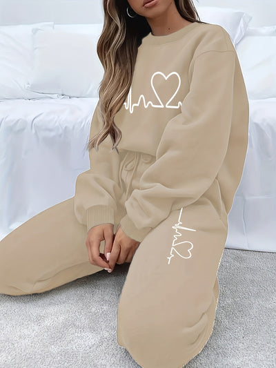 Bequemer Damen Jogginganzug für Herbst und Winter mit Rundhals-Pullover