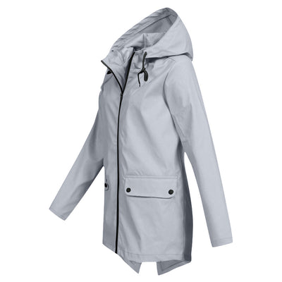 Stylische leichte Regenjacke mit Kapuze und Reissverschluss für Damen | Ideal für Herbst/Winter
