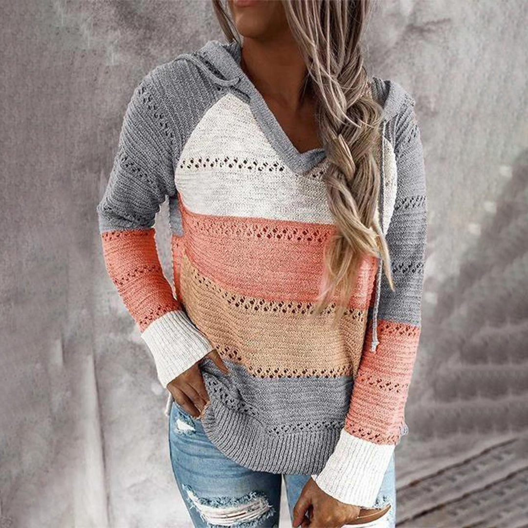 Strickpullover mit Kapuze | Lockere Passform | Gestreiftes Design