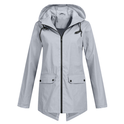 Stylische leichte Regenjacke mit Kapuze und Reissverschluss für Damen | Ideal für Herbst/Winter
