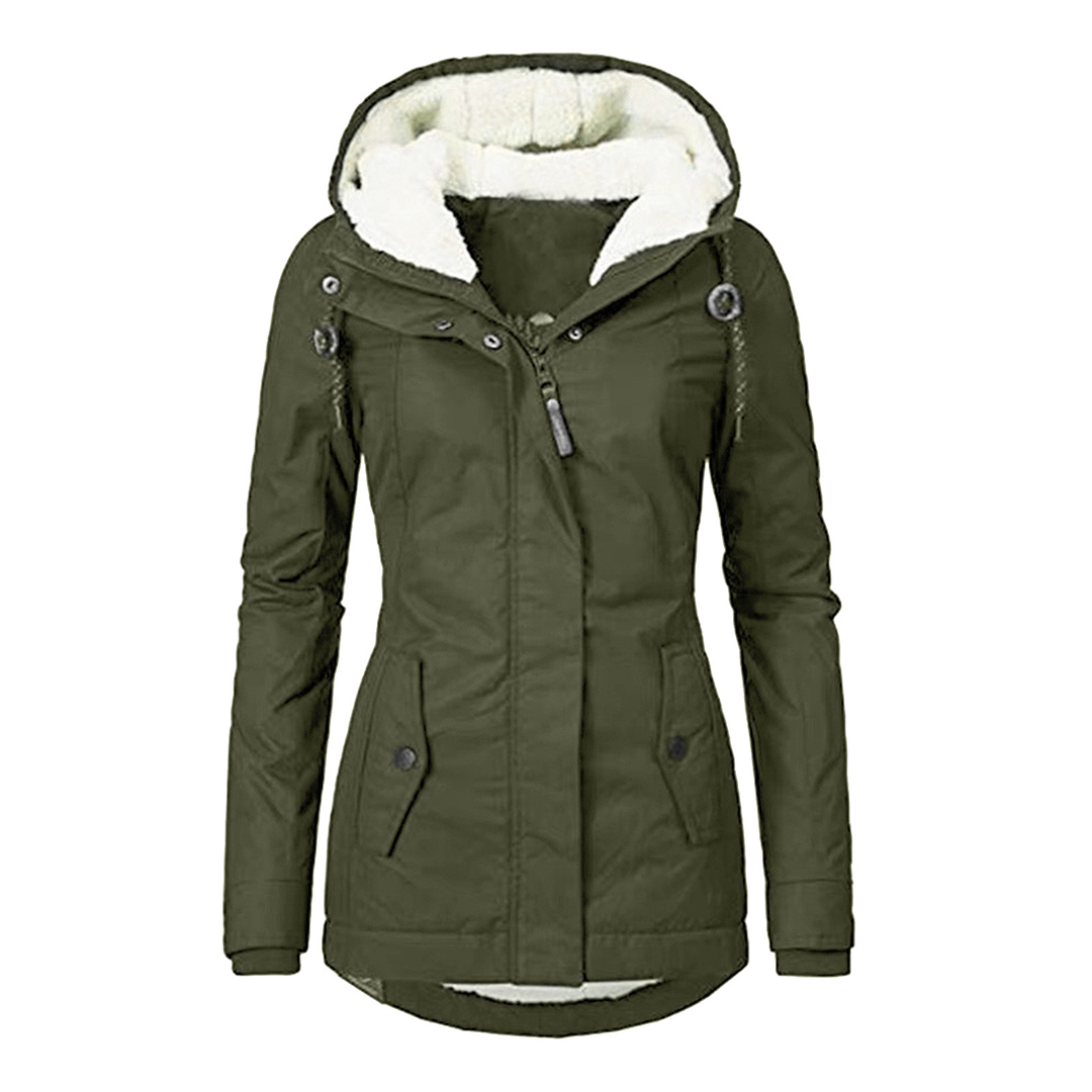 Stylische gefütterte Regenjacke mit Reissverschluss, Taschen und Kapuze für Damen | Perfekt für Herbst/Winter