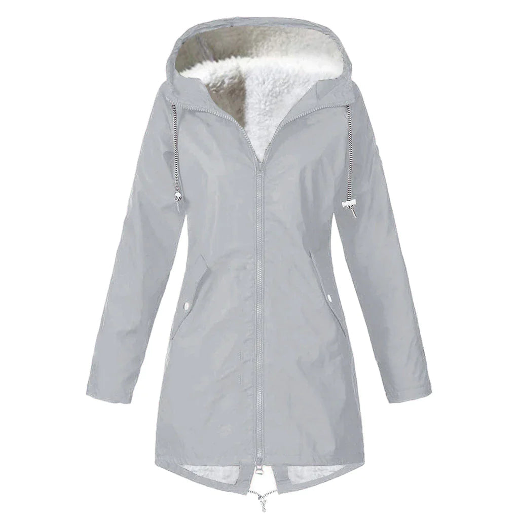 Warme lässige Fleece wasserdichte Regenjacke mit Kapuze für Damen | Perfekt für Herbst/Winter