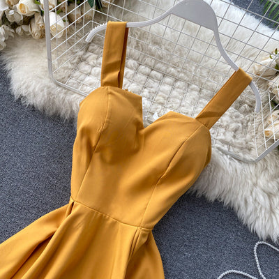 Strahlendes Gelbes Cocktailkleid ohne Ärmel