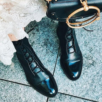 Stiefelette Damen Absatz Warm | Elegant Schnürung