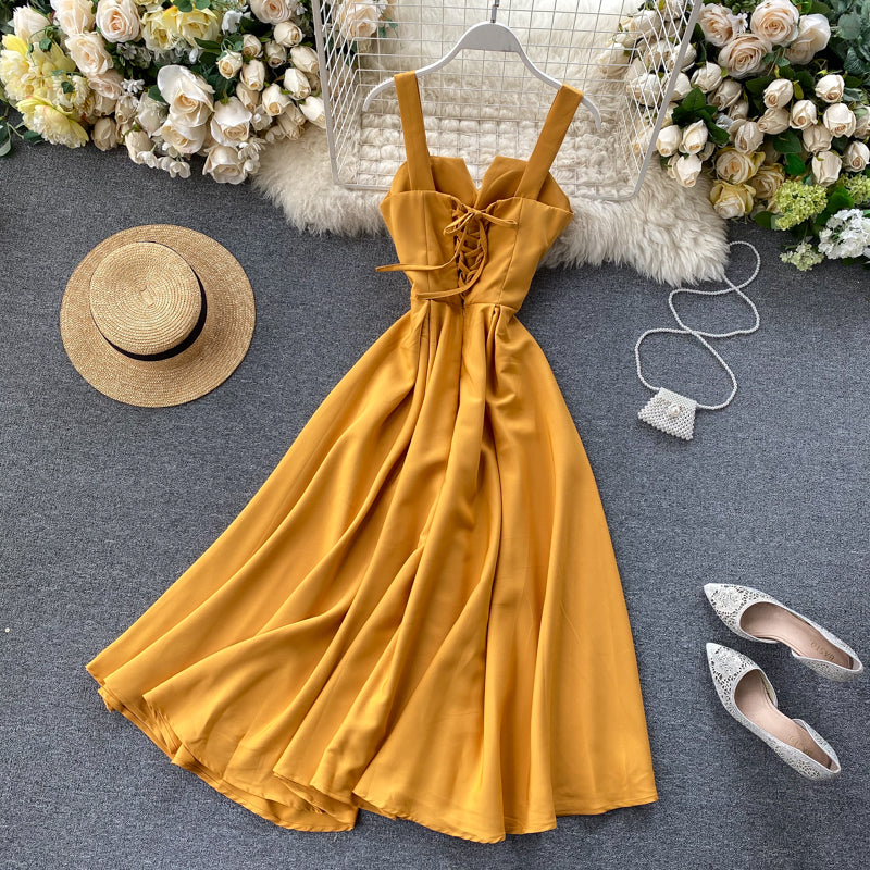 Strahlendes Gelbes Cocktailkleid ohne Ärmel