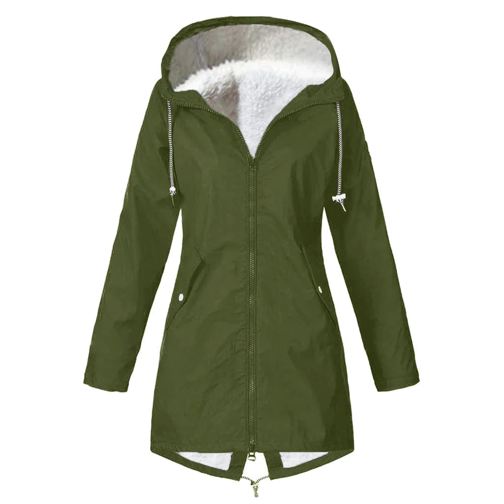 Warme lässige Fleece wasserdichte Regenjacke mit Kapuze für Damen | Perfekt für Herbst/Winter