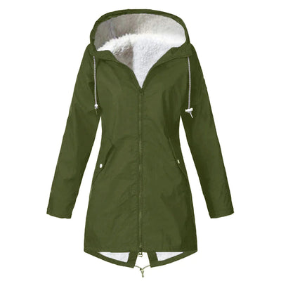 Warme lässige Fleece wasserdichte Regenjacke mit Kapuze für Damen | Perfekt für Herbst/Winter