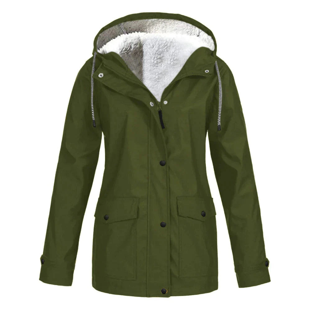 Warme stylische gefütterte Regenjacke mit Kapuze für Damen | Ideal für Herbst/Winter