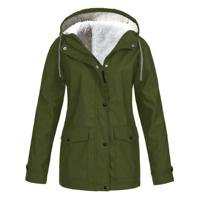 Warme stylische gefütterte Regenjacke mit Kapuze für Damen | Ideal für Herbst/Winter