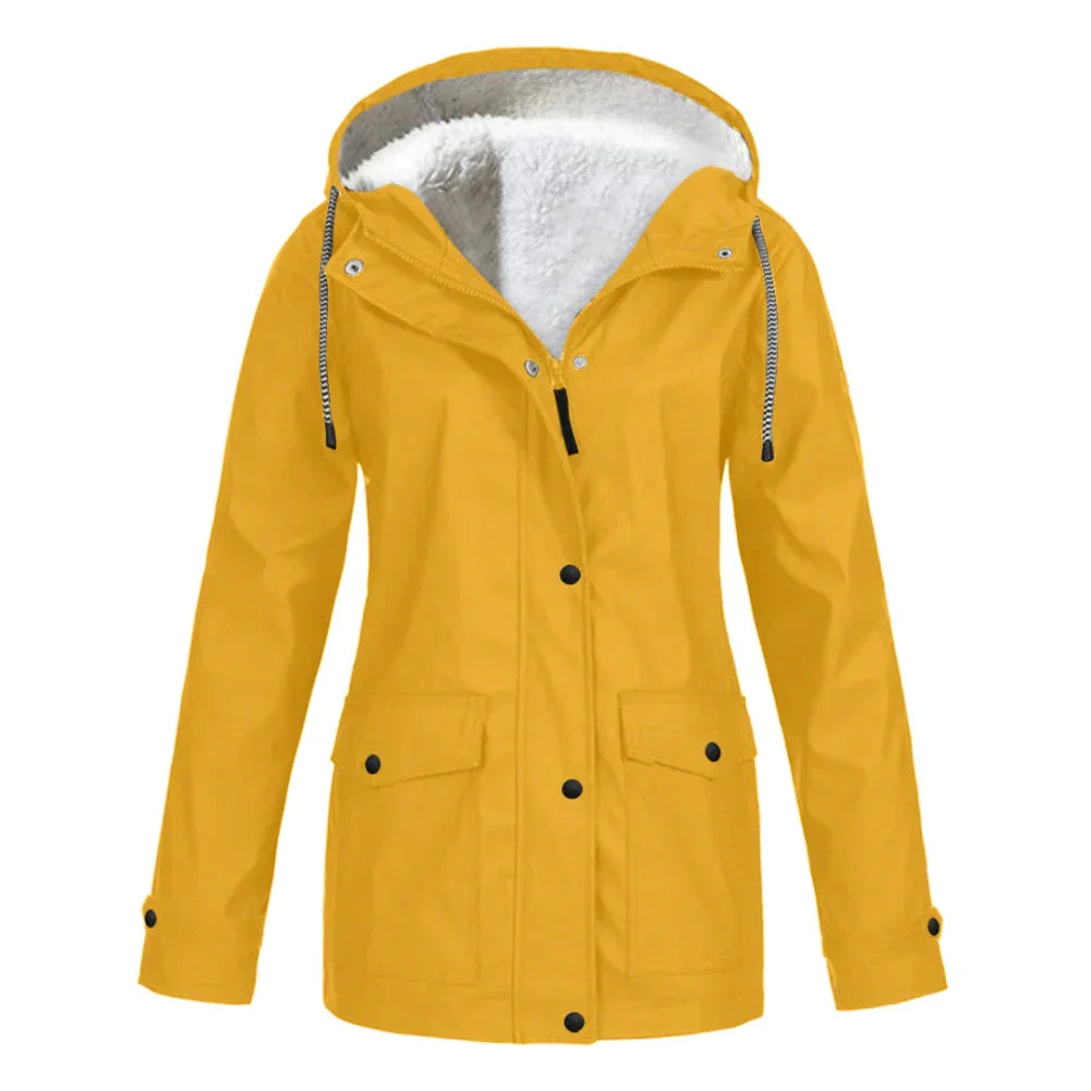 Warme stylische gefütterte Regenjacke mit Kapuze für Damen | Ideal für Herbst/Winter