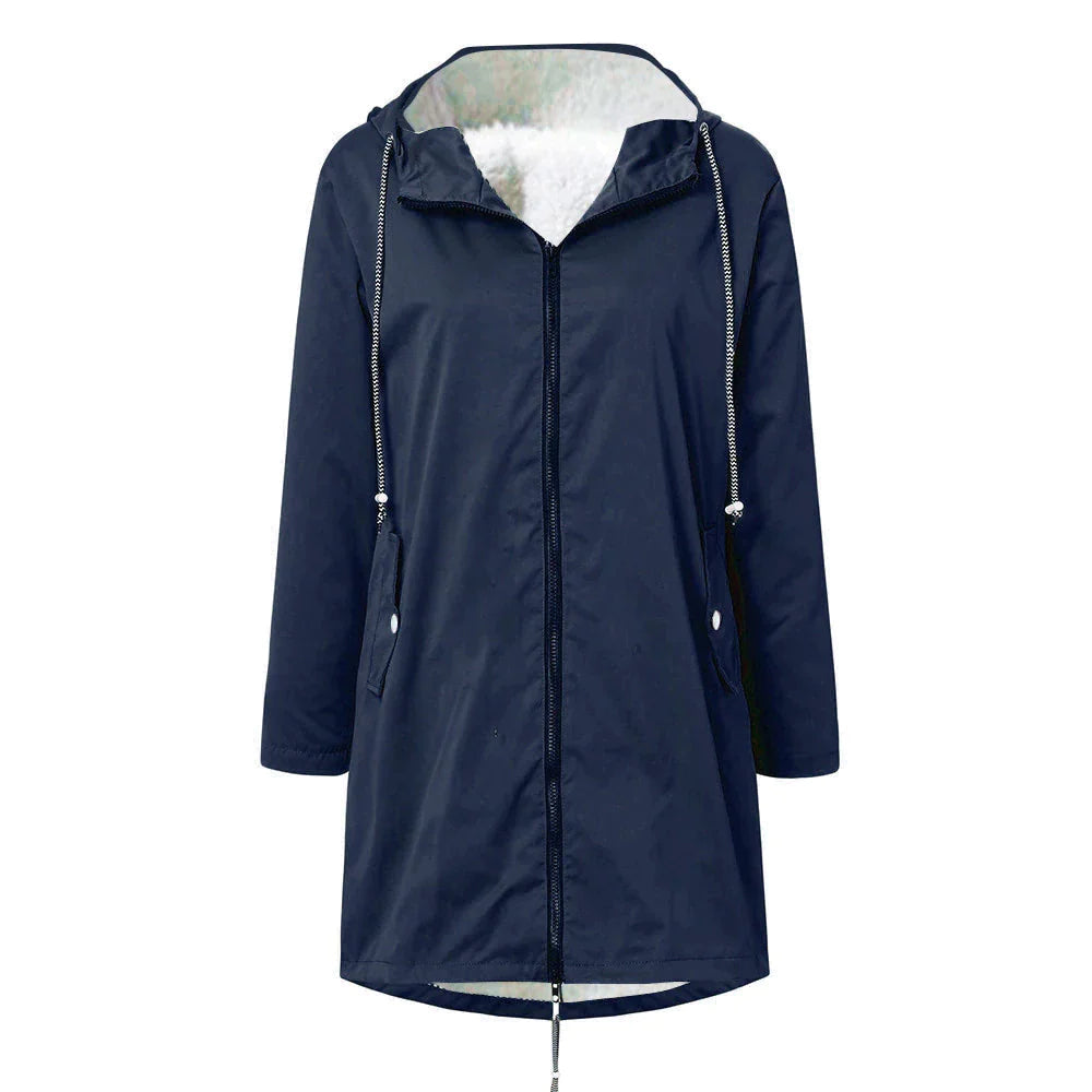 Warme lässige Fleece wasserdichte Regenjacke mit Kapuze für Damen | Perfekt für Herbst/Winter