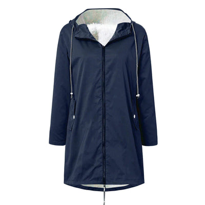 Warme lässige Fleece wasserdichte Regenjacke mit Kapuze für Damen | Perfekt für Herbst/Winter