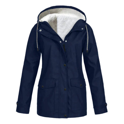 Warme stylische gefütterte Regenjacke mit Kapuze für Damen | Ideal für Herbst/Winter