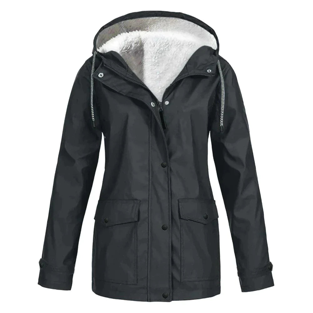 Warme stylische gefütterte Regenjacke mit Kapuze für Damen | Ideal für Herbst/Winter