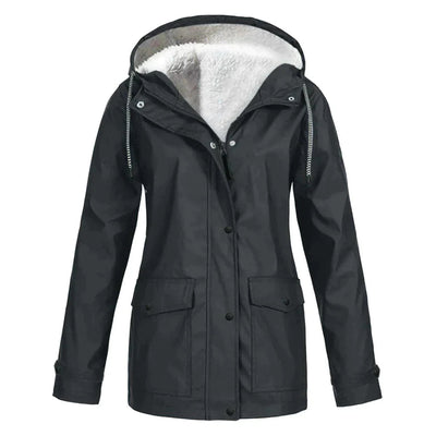 Warme stylische gefütterte Regenjacke mit Kapuze für Damen | Ideal für Herbst/Winter