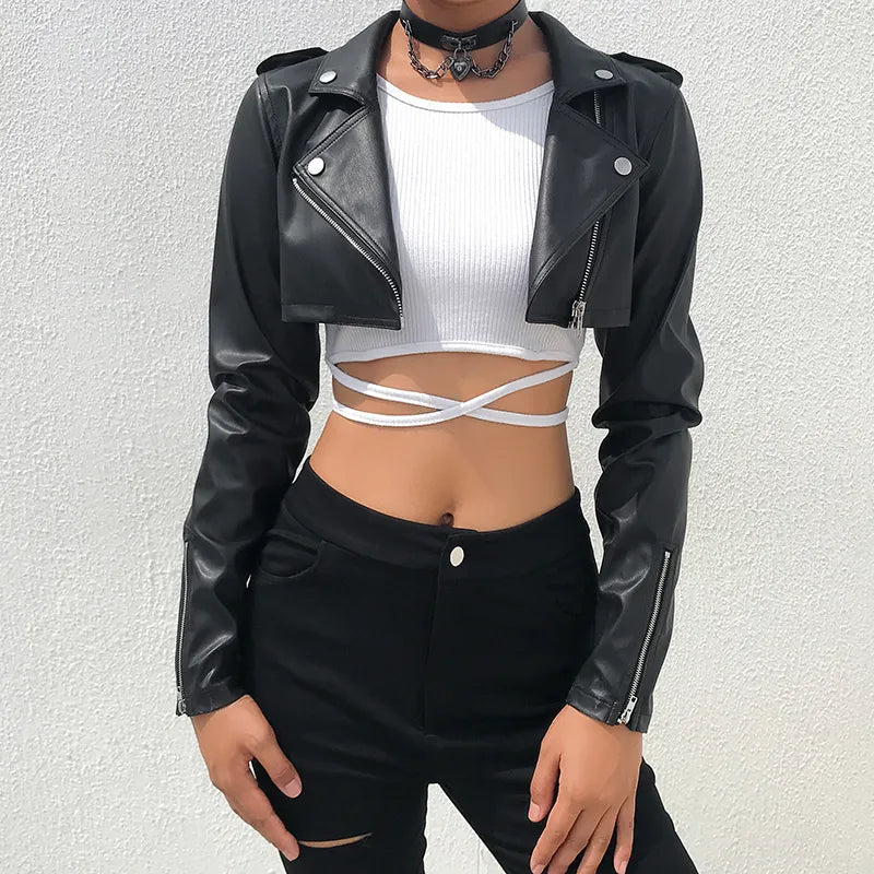 Elegante Crop-Top Lederjacke Mit Fake-Reißverschluss Für Damen | Perfekt für den Alltag