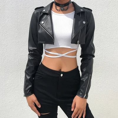 Elegante Crop-Top Lederjacke Mit Fake-Reißverschluss Für Damen | Perfekt für den Alltag