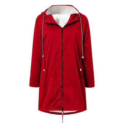 Warme lässige Fleece wasserdichte Regenjacke mit Kapuze für Damen | Perfekt für Herbst/Winter