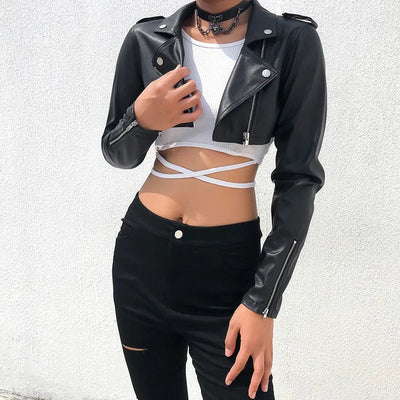 Elegante Crop-Top Lederjacke Mit Fake-Reißverschluss Für Damen | Perfekt für den Alltag