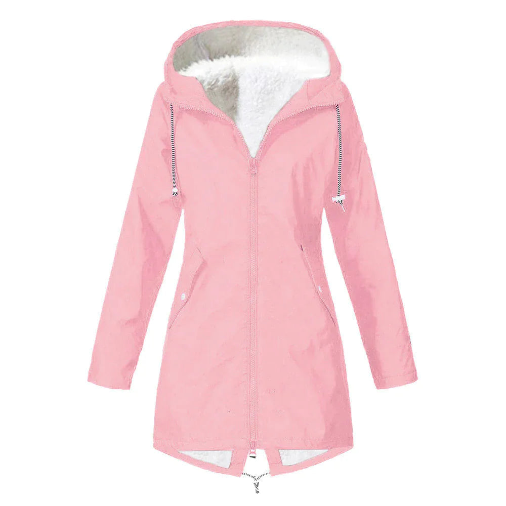 Warme lässige Fleece wasserdichte Regenjacke mit Kapuze für Damen | Perfekt für Herbst/Winter
