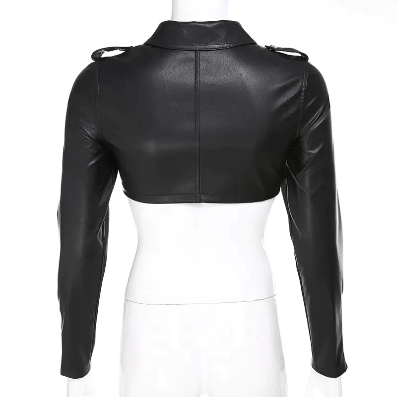 Elegante Crop-Top Lederjacke Mit Fake-Reißverschluss Für Damen | Perfekt für den Alltag