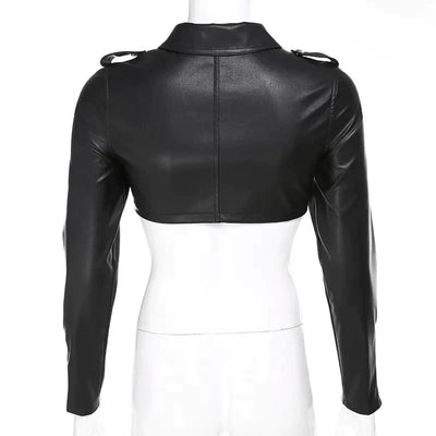 Elegante Crop-Top Lederjacke Mit Fake-Reißverschluss Für Damen | Perfekt für den Alltag