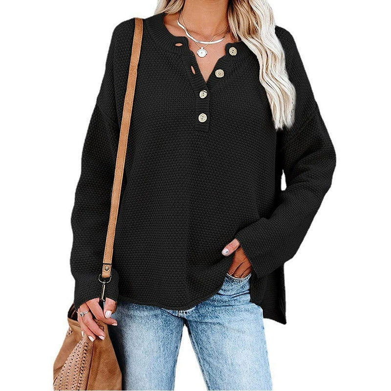 Strukturierter Pullover mit Knopfleiste | Lässige Passform | Bequemer Stil