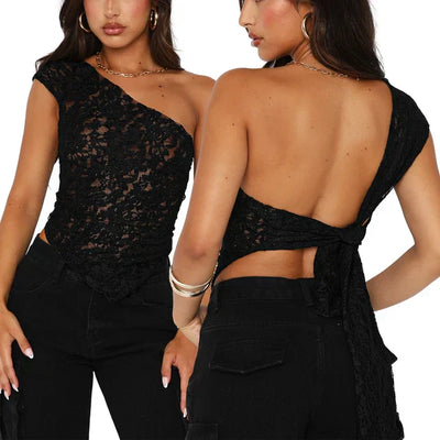 Spitzentop mit Asymmetrischem Schnitt | One-Shoulder Design | Verspielte Häkeloptik