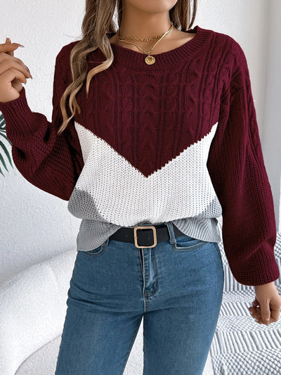 Damen Colorblock Pullover mit Rundhals | Casual Strick