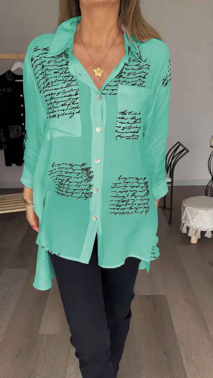 Damen Revers Hemd mit Schriftprint - Elegant & Casual