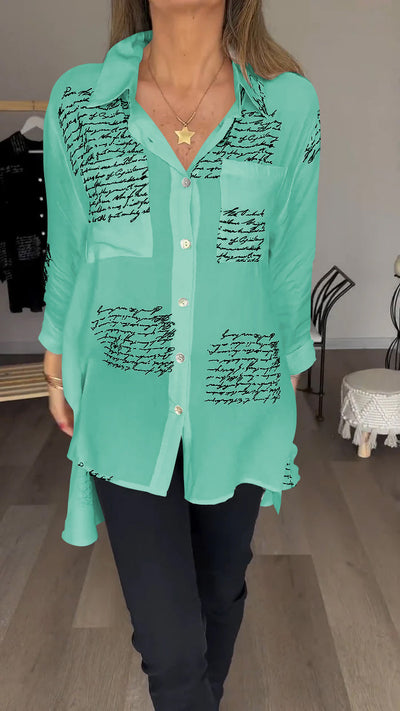 Damen Revers Hemd mit Schriftprint - Elegant & Casual