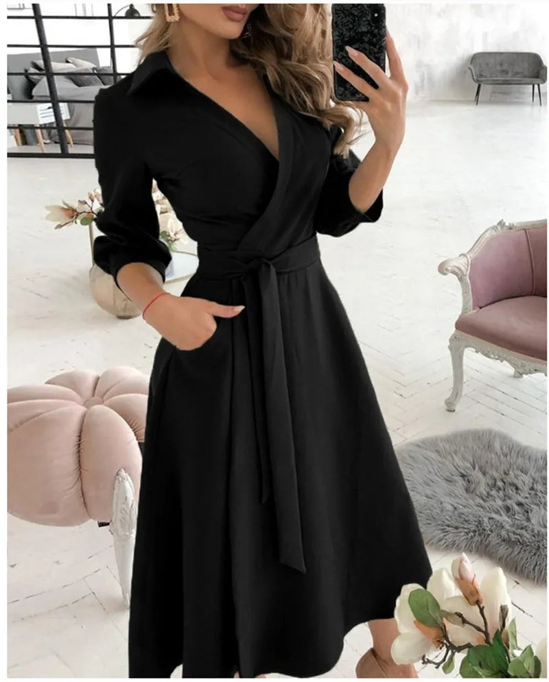Damen Wickelkleid mit Riemen - Eleganter Schnitt, Vielseitig Tragbar